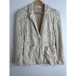Y2K Blazer Jacket Women 12 Cream Floral Lace Ivory Boho Cottagcore Coquette